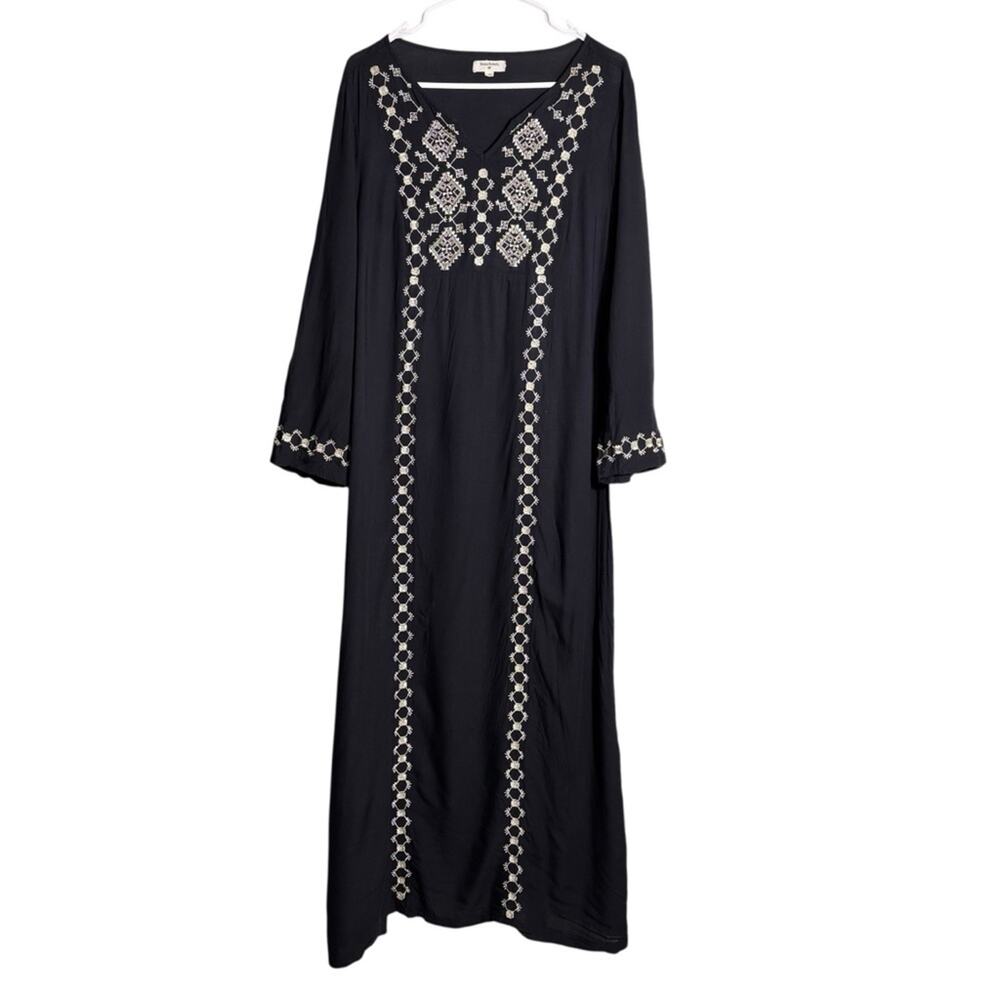 World Market Black Maxi Dress with Gold Embroidery Size L/XL 1255